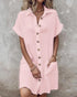 Turn-down Collar Short Sleeve Dress Casual Button Dress with Pocket pink