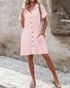 Textured V-Neck Button Front Spaghetti Strap A Line Mini Dress pink
