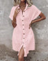Textured V-Neck Button Front Spaghetti Strap A Line Mini Dress pink