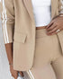 2 Piece Contrast Paneled Notched Collar Long Sleeve Coat Slit Straight Pants Work Pants Set khaki