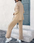 2 Piece Contrast Paneled Notched Collar Long Sleeve Coat Slit Straight Pants Work Pants Set khaki