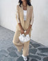 2 Piece Contrast Paneled Notched Collar Long Sleeve Coat Slit Straight Pants Work Pants Set khaki