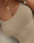 U-Neck Sleeveless Tank Top Bodysuits Slim Fit Ribbed Bodysuits khaki