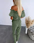 Off Shoulder Frill Hem Tied Detail Jumpsuit Army green