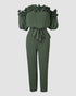 Off Shoulder Frill Hem Tied Detail Jumpsuit Army green
