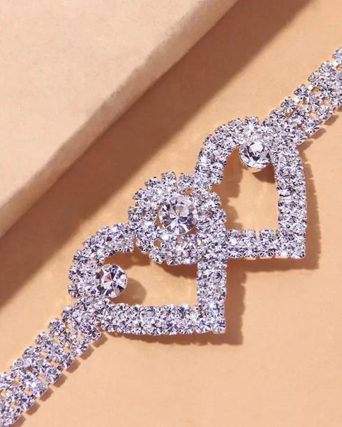 1pc Rhinestone Love Pendant Chain Anklet silver