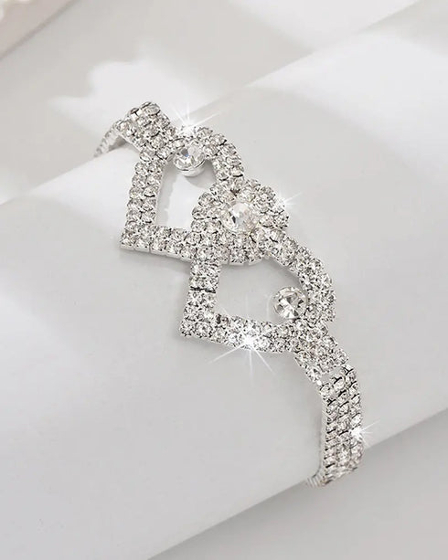 1pcs Double Layered Heart Rhinestone Anklet silver