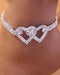 1pc Rhinestone Chain Double Heart Anklet silver
