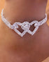 1pc Rhinestone Chain Double Heart Anklet silver