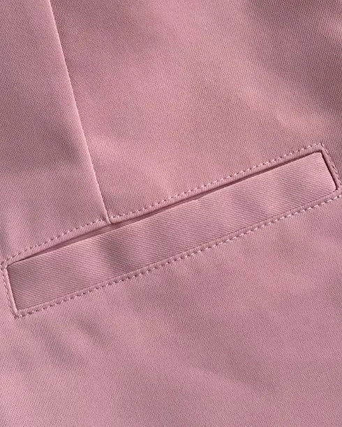 2 Pieces Outfits Notched Collar Long Sleeve Blazer Coat and Floral Print Zipper Fly Shorts Set With Belt pink