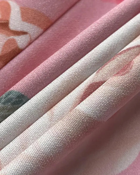 2 Pieces Outfits Notched Collar Long Sleeve Blazer Coat and Floral Print Zipper Fly Shorts Set With Belt pink