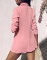 2 Pieces Outfits Notched Collar Long Sleeve Blazer Coat and Floral Print Zipper Fly Shorts Set With Belt pink