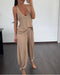 2 Pieces Outfit Sleeveless Scoop Neck Tank and Casual Button Decor Wide Leg Pants Lounge Set khaki