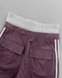 Contrast Side Striped Zipper Fly Stretchy High Waist Pants Flap Pockets Design Double Waistband Cargo Pants dark purple