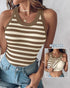 ChicMe Built-in Bra Striped Round Neck Bra Ribbed Tank Top khaki