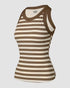ChicMe Built-in Bra Striped Round Neck Bra Ribbed Tank Top khaki