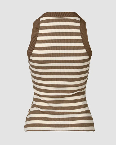 ChicMe Built-in Bra Striped Round Neck Bra Ribbed Tank Top khaki