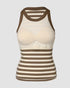 ChicMe Built-in Bra Striped Round Neck Bra Ribbed Tank Top khaki