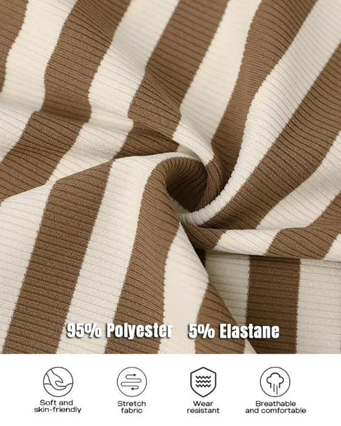 ChicMe Built-in Bra Striped Round Neck Bra Ribbed Tank Top khaki