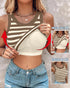 ChicMe Built-in Bra Striped Round Neck Bra Ribbed Tank Top khaki