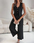 2 Pieces Outfits V Neck Sleeveless Button Front Vest Crop Top and Casual Zipper Fly Elastic Back Waist Wide Leg Pants Set black