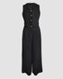 2 Pieces Outfits V Neck Sleeveless Button Front Vest Crop Top and Casual Zipper Fly Elastic Back Waist Wide Leg Pants Set black