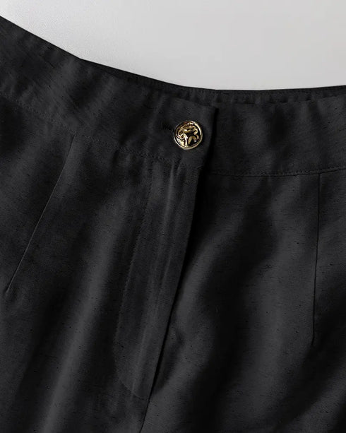 2 Pieces Outfits V Neck Sleeveless Button Front Vest Crop Top and Casual Zipper Fly Elastic Back Waist Wide Leg Pants Set black