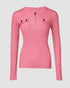 Crewneck Long Sleeve Ribbed Top Half Zipper Design Casual Pullover Tops pink