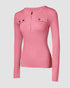 Crewneck Long Sleeve Ribbed Top Half Zipper Design Casual Pullover Tops pink
