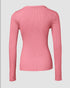 Crewneck Long Sleeve Ribbed Top Half Zipper Design Casual Pullover Tops pink