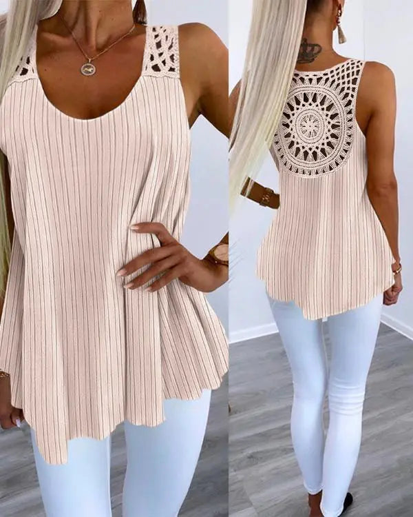Hollow Out Crochet Lace Tank Top Apricot