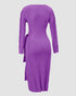 Cable Textured Overlap Deep V-Neck Long Sleeve Mid-Length Dress Tie Waist Slim Fit Knit Dress purple