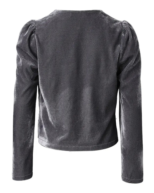 Jacquard & Argyle Pattern Open Front Jacket Casual Crop Coat gray