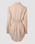 Plaid Pattern Side Drawstring Buttoned Shirt Dress Apricot