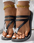Butterfly Pattern Rhinestone Toe Post Flip Flops black