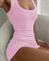2PCS Micro-Ribbed U-Neck Tank Top & Boxer Set Cozy Loungewear pink
