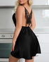 Contrast Lace Butterfly Cowl Neck Spaghetti Strap Satin Sleep Dress Sexy Slim Fit Babydoll black