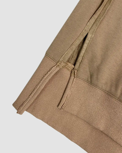 Polo Collar Long Sleeve Sweatshirt Loose Fit Side Slit Dip Hem Casual Top khaki