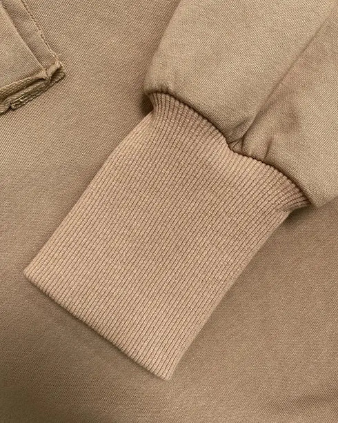 Polo Collar Long Sleeve Sweatshirt Loose Fit Side Slit Dip Hem Casual Top khaki