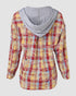 Colorblock Plaid Print Hooded Distressed Button Front Coat Shacket Multicolor
