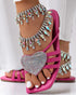 Heart Pattern Rhinestone Decor Slippers hot pink