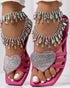 Heart Pattern Rhinestone Decor Slippers hot pink
