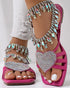 Heart Pattern Rhinestone Decor Slippers hot pink