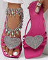 Heart Pattern Rhinestone Decor Slippers hot pink