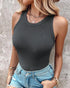 O-Neck Sleeveless Basic Slim Fit Skinny Tank Casual Top(Without Pads) Dark grey