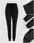2 Pieces Letter Print Round Neck Sheer Mesh Patchwork Top and Casual Pocket Design Slim Fit Pants Set black