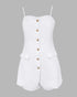 Bandeau Spaghetti Strap Golden-Button Back Shirred Top with Casual Shorts Set white