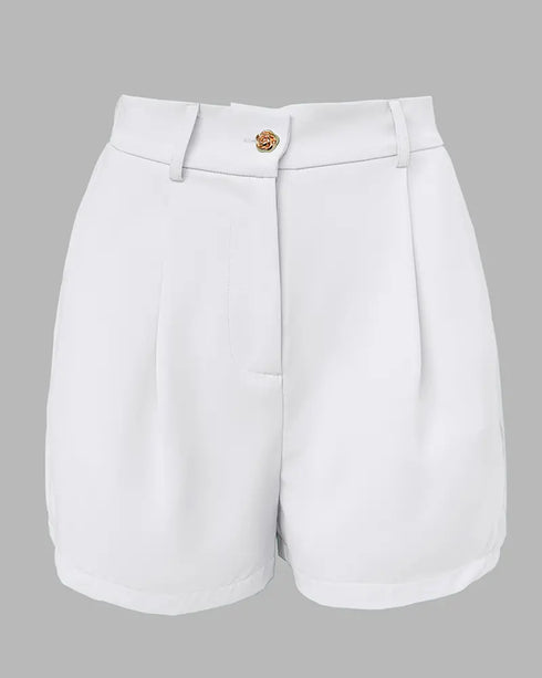 Bandeau Spaghetti Strap Golden-Button Back Shirred Top with Casual Shorts Set white