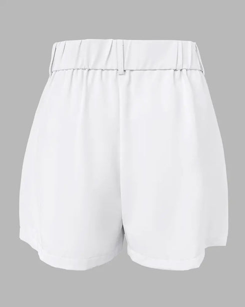 Bandeau Spaghetti Strap Golden-Button Back Shirred Top with Casual Shorts Set white