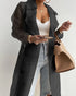 Notched Collar Long Sleeve Double Breasted Sheer Mesh Jacket Casual Longline Trench Coat with Belt black
